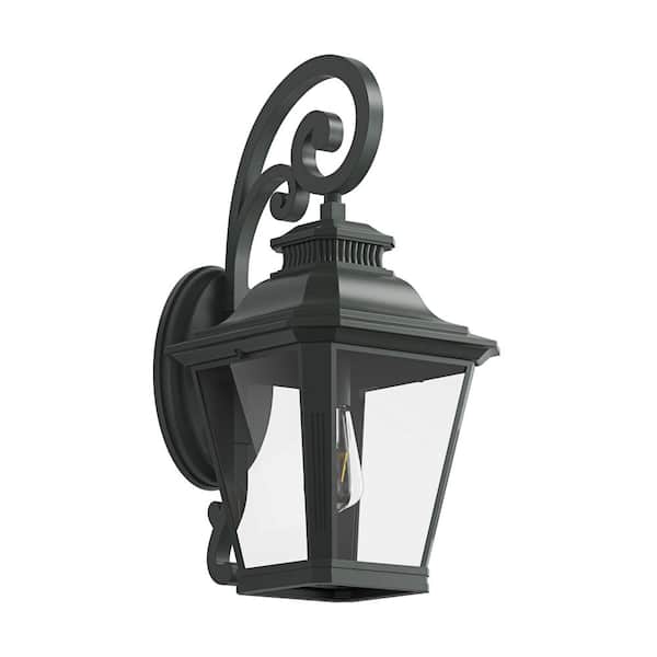 aiwen 14 in. 1-Light Black Dusk to Dawn Exterior Outdoor Hardwired Barn Light Fixture Wall Sconce with Clear Glass Shade