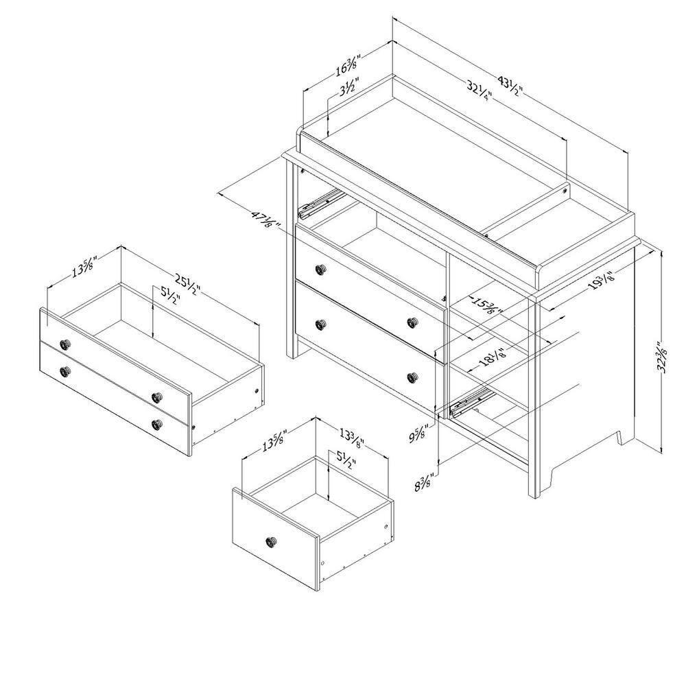 Gray Oak 47" Transitional Changing Table Dresser with Drawers
