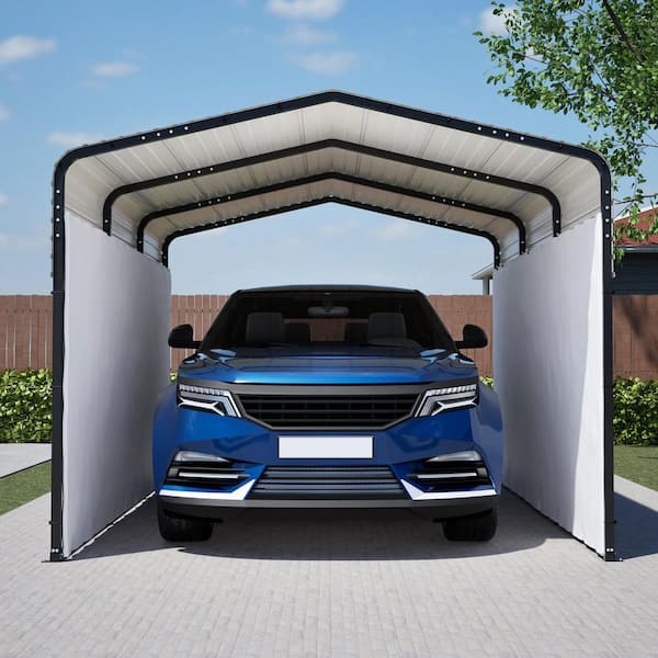 10 ft. W x 15 ft. D x 8.4 ft. H Black Metal Heavy Duty Carport, Galvanized Steel Car Shelter for Car, Boats and Truck