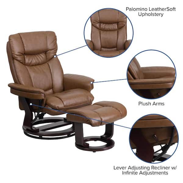 Flash Furniture Contemporary Palomino, Reclining Leather Swivel Chair With Ottoman