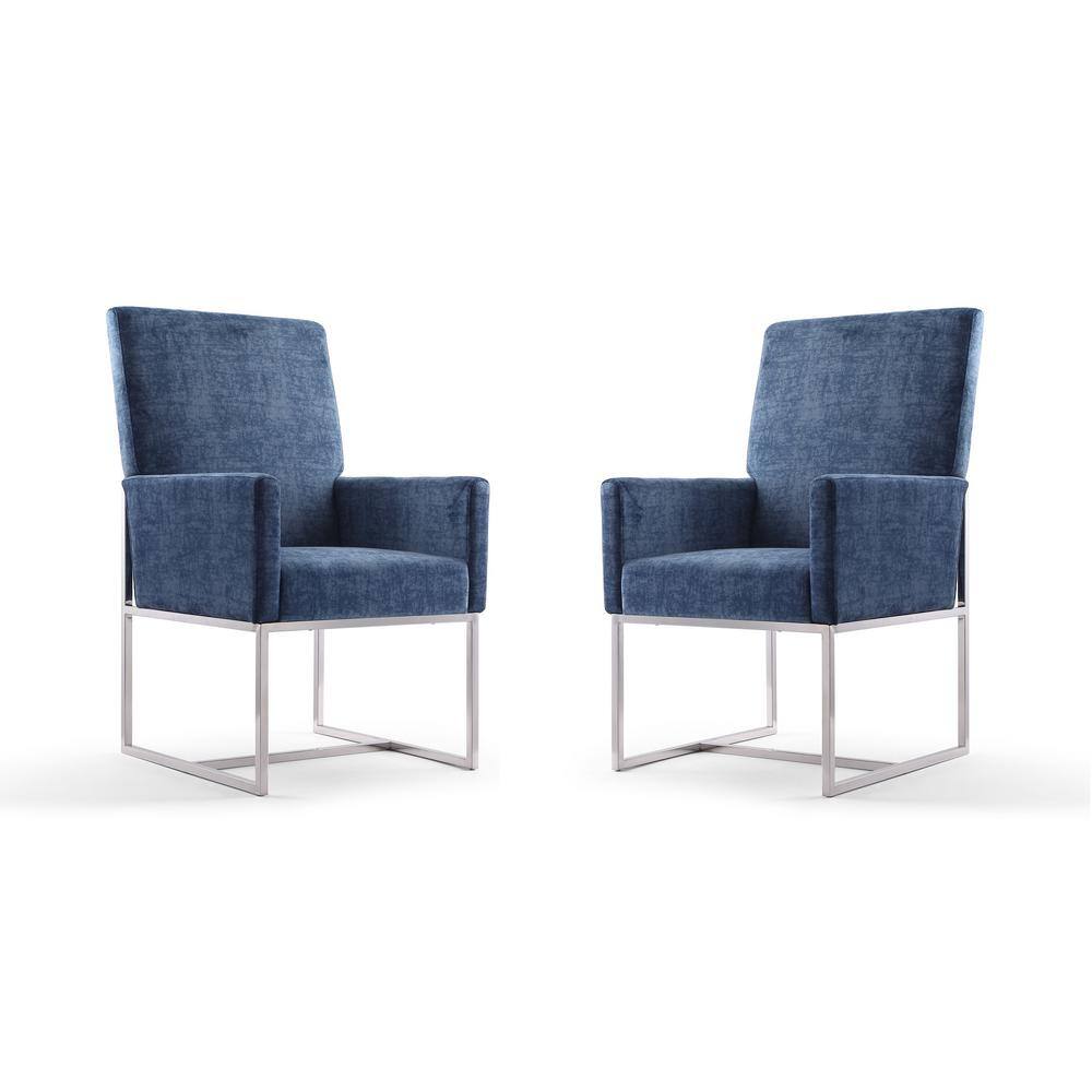 Luxurious Blue Velvet Upholstered High-Back Metal Armchair