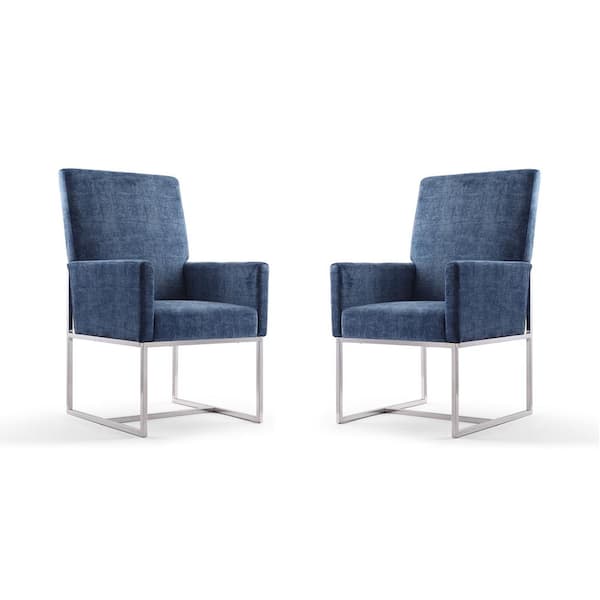 Manhattan Comfort Element Modern Blue Velvet Upholstered Dining Armchair (Set of 2)