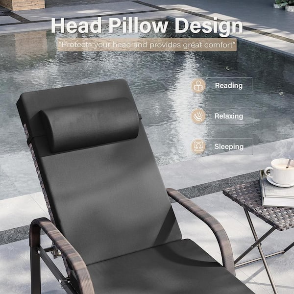 Halmuz 3-Piece Wicker Outdoor Folding Chaise Lounge with