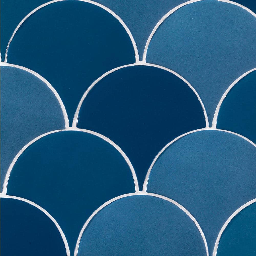 Beta Blue 5 in. x 0.39 in. Scallop Polished Ceramic Tile Sample price history on PriceWatchPro