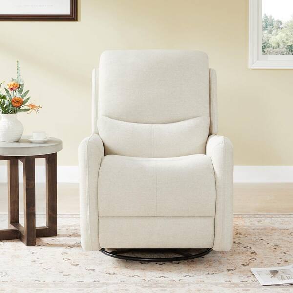 Spruce & Spring Ember Fabric White Power Swivel Glider Recliner