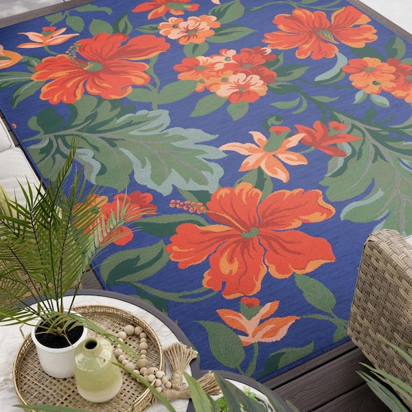 Stunning Blue 8 ft. x 10 ft. Floral Indoor/Outdoor Area Rug