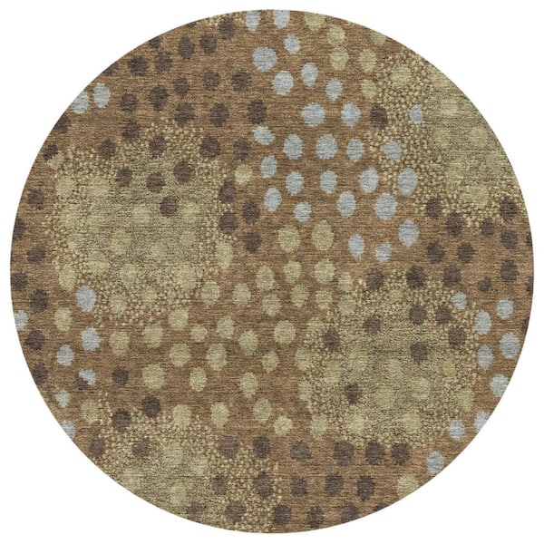 Chantille Machine Washable Indoor/Outdoor Abstract ACN2965 Brown 8 ft. x 8 ft. Round Rug