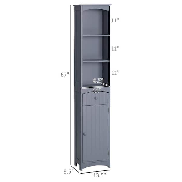 Tall Bathroom Storage Cabinet with 5 Shelves & Storage Drawer, 67 H  Bathroom Cabinets Freestanding, Narrow Linen Cabinet with Door, Slim Linen  Tower