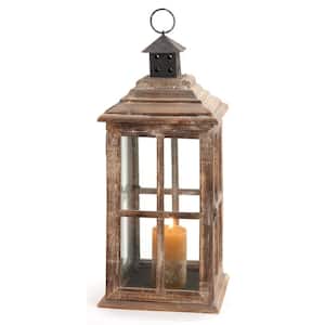 9 in. H Brown Wood Lighthouse Style Decorative Candle Lantern