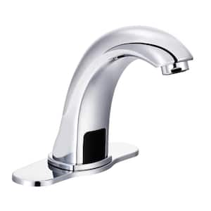 Battery Powered Touchless Single Hole Bathroom Faucet with Deck Plate in Polished Chrome