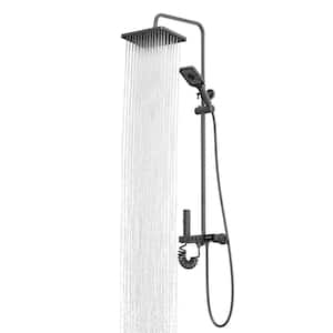 Temperature Display Thermostatic Shower System Shower Combo Set with Tub Spout, Hand Shower, Jet, Gun Gray