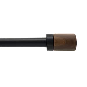 36 in. - 66 in. Adjustable Single Curtain Rod 3/4 in. Dia. in Matte Black with Maple Wood Cylinder finials