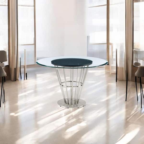 HomeRoots Brown Glass 48 in. Pedestal Dining Table Seats 4