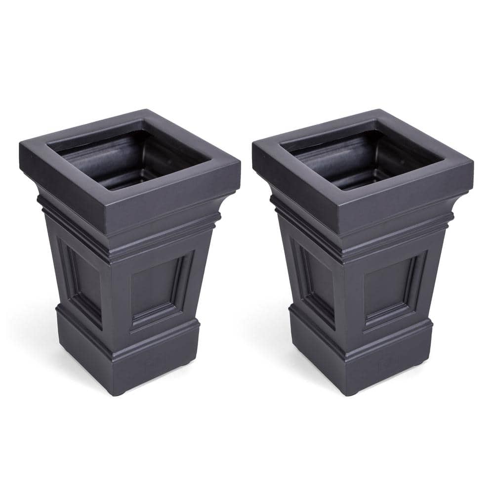 Atherton Onyx Black Self-Watering Square Planter Box, 2-Pack