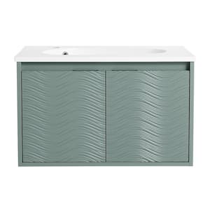 30 in. Green Wall-Mounted Plywood Bathroom Vanity with White Resin Sink and Soft-Close Cabinet Door