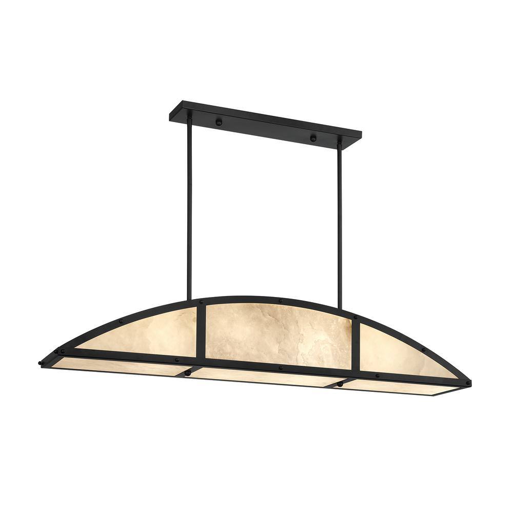 Matte Black 4-Light Linear Chandelier with Natural Alabaster Shade