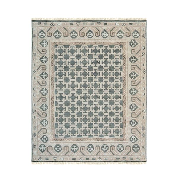 Green Hand-Knotted Wool Kotan Rug by  : Elegant and Luxurious Area Rug for Adding a Touch of Timeles, Area Rug