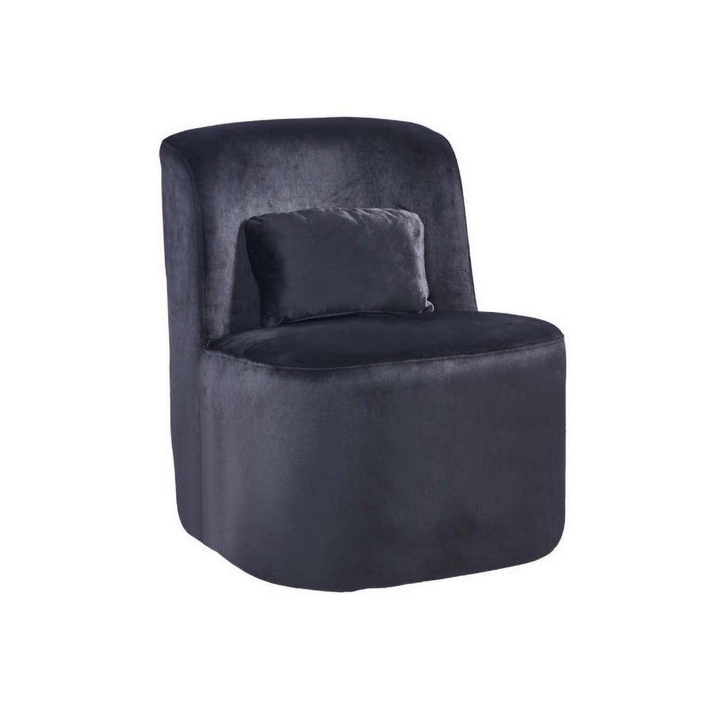 Suma 25" Black Velvet Slipper Accent Chair with Pillow