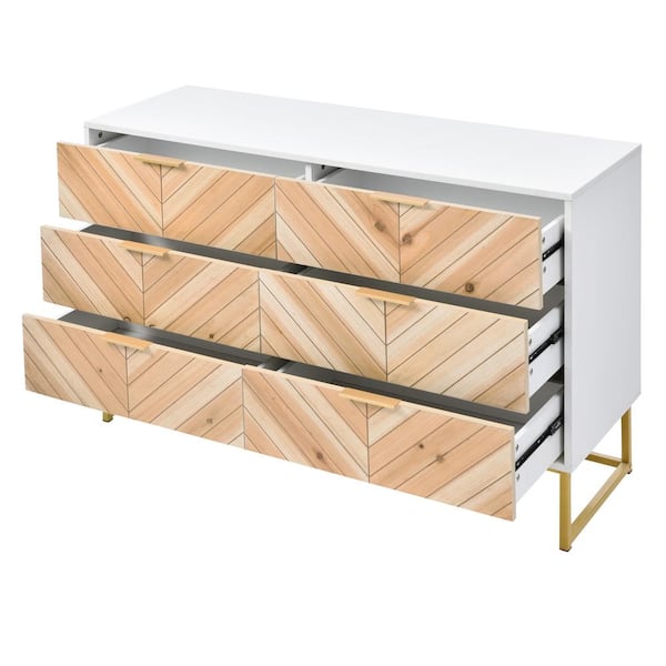 Unbranded 47.2 in. W x 15.7 in. D x 31.9 in. H White Linen Cabinet with Metal Leg, Handle, 6-Drawer Dresser for Bedroom
