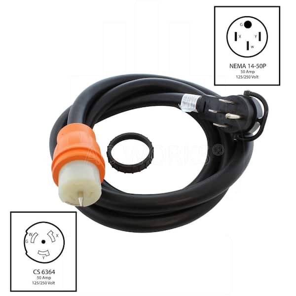 AC WORKS 20 ft. 4-Prong 50A Generator Transfer Switch Power Cord