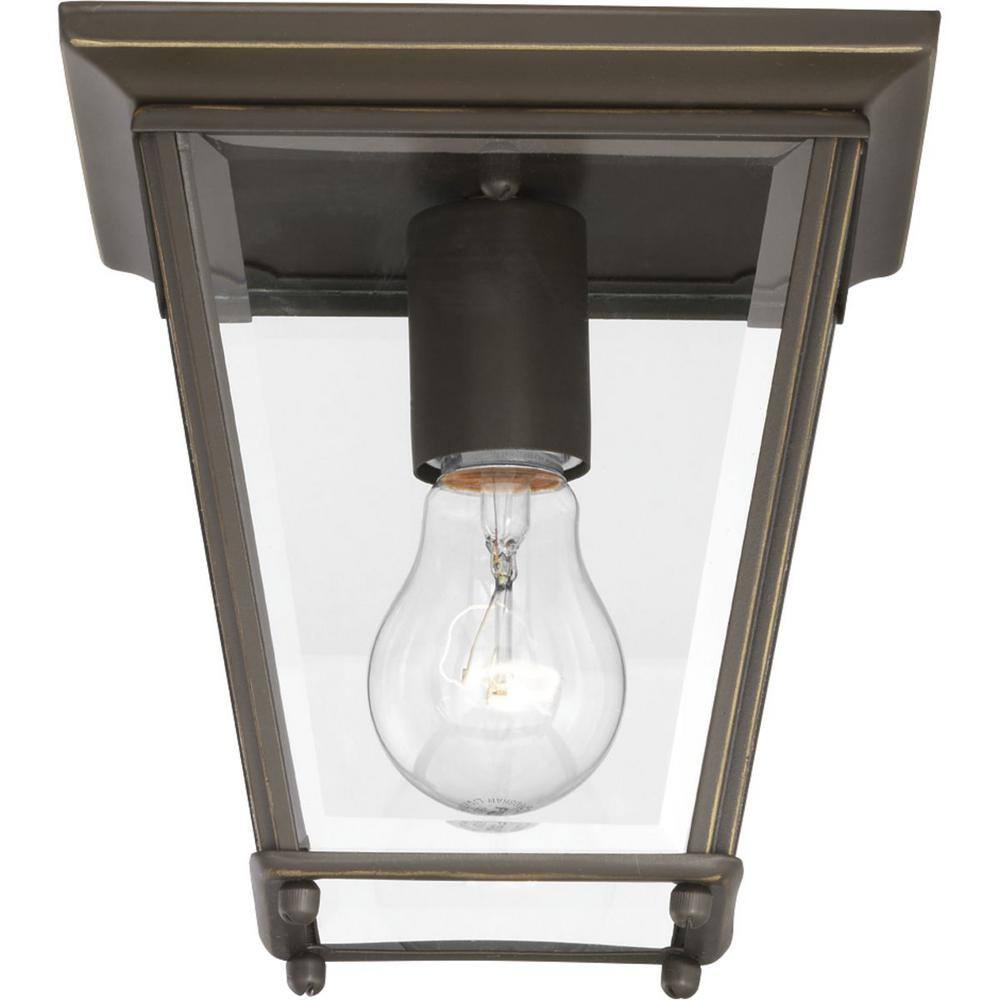 Elegant Antique Bronze 7'' Square Flush Mount with Clear Beveled Glass