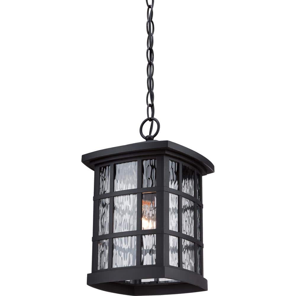 Mystic Black Glass Outdoor Hanging Lantern with Bronze Frame