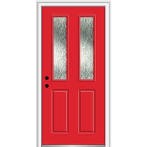 30 in. x 80 in. Right-Hand/Inswing Rain Glass Red Saffron Fiberglass Prehung Front Door on 4-9/16 in. Frame