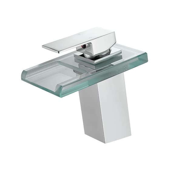 Fapully Single-Handle Single Hole Waterfall Bathroom Faucet with LED Light and Supply Hose in Chrome