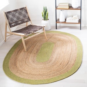 Braided Green/Natural 5 ft. x 7 ft. Oval Solid Border Area Rug