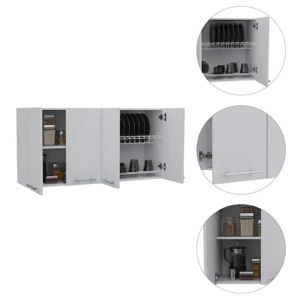 Amucolo 47.2 in. W x 13.1 in. D x 23.6 in. H White Wood Ready to Assemble Wall Kitchen Cabinet with Shelves and Four Doors