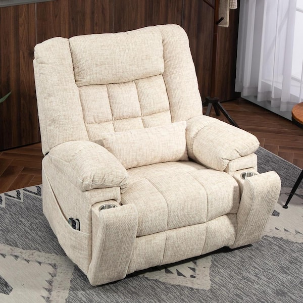 Cream Ultimate Comfort 4-Motor Chenille Power Lift Recliner with Massage and Heat