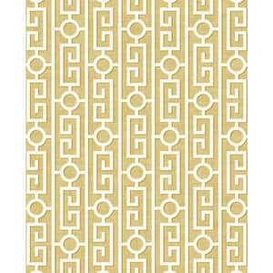 56 sq. ft. Metallic Honey Sempers Greek Key Unpasted Paper Wallpaper Roll