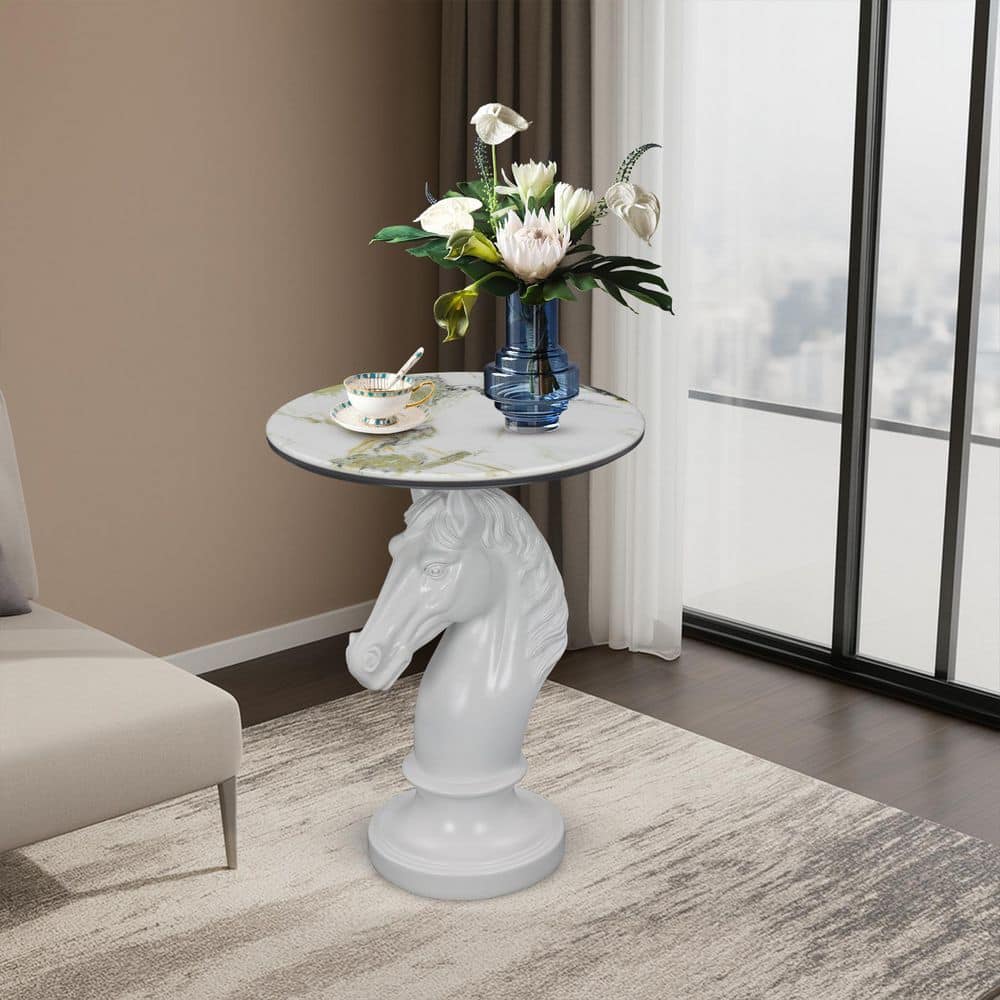 Seafuloy 17.72 in. White Horse Head Accent Table Animal Sculpture End ...