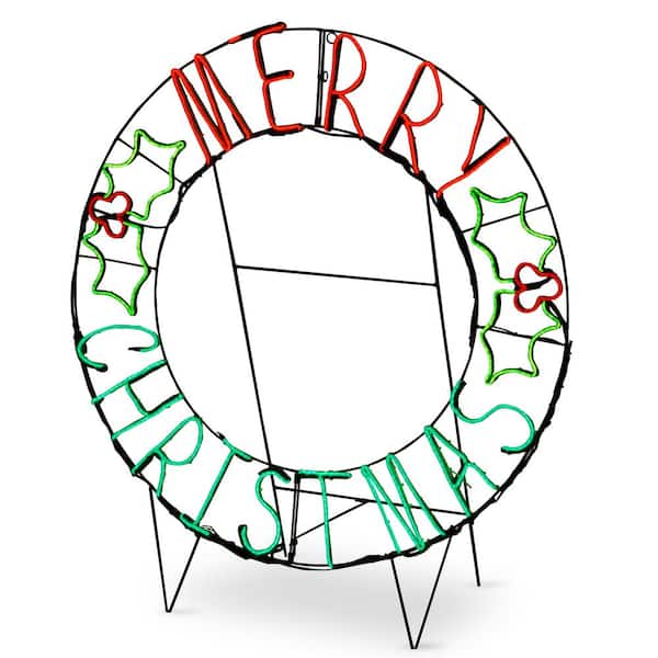 National Tree Company 41 in. Red and Green LED Merry Christmas Wreath