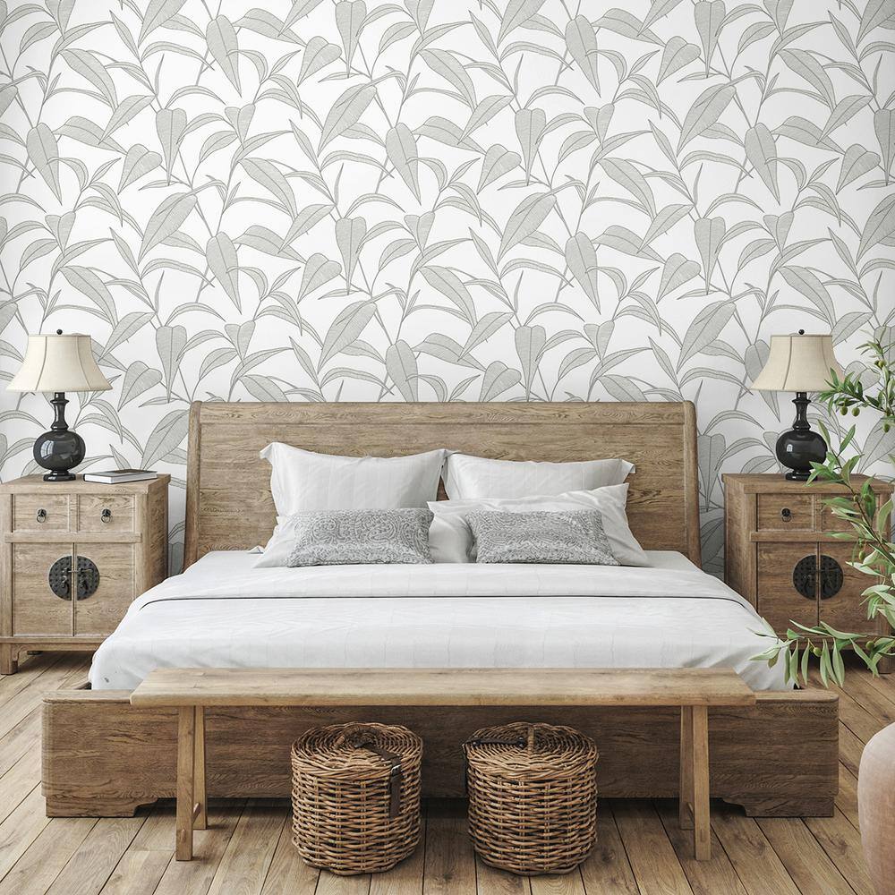 Greystone Pinstripe Leaf Trail Self-Adhesive Vinyl Wallpaper Roll