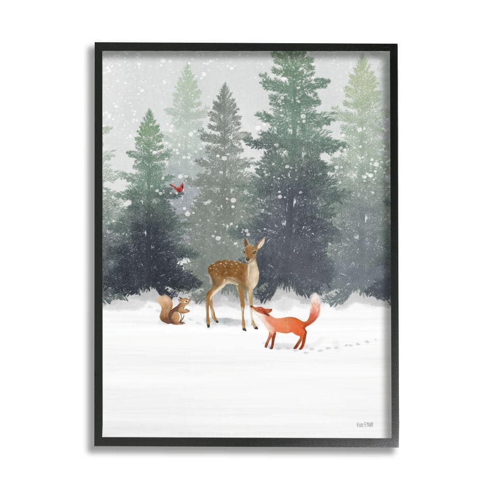 Winter Forest Animals Canvas Print with Black Frame, 11x14