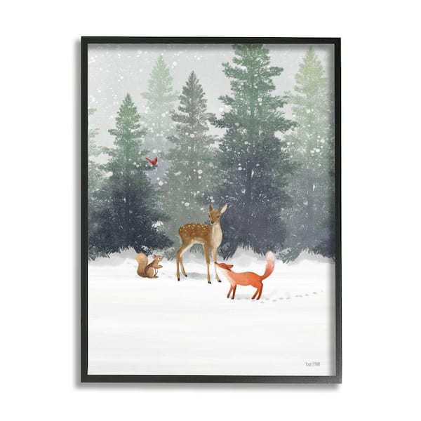Stupell Industries "Winter Season Forest Animals Fox Deer Squirrel" by House Fenway Framed Animal Wall Art Print 11 in. x 14 in.