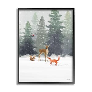 "Winter Season Forest Animals Fox Deer Squirrel" by House Fenway Framed Animal Wall Art Print 16 in. x 20 in.