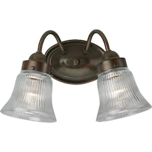 Fluted Glass Collection 2-Light Antique Bronze Clear Prismatic Glass Traditional Bath Vanity Light