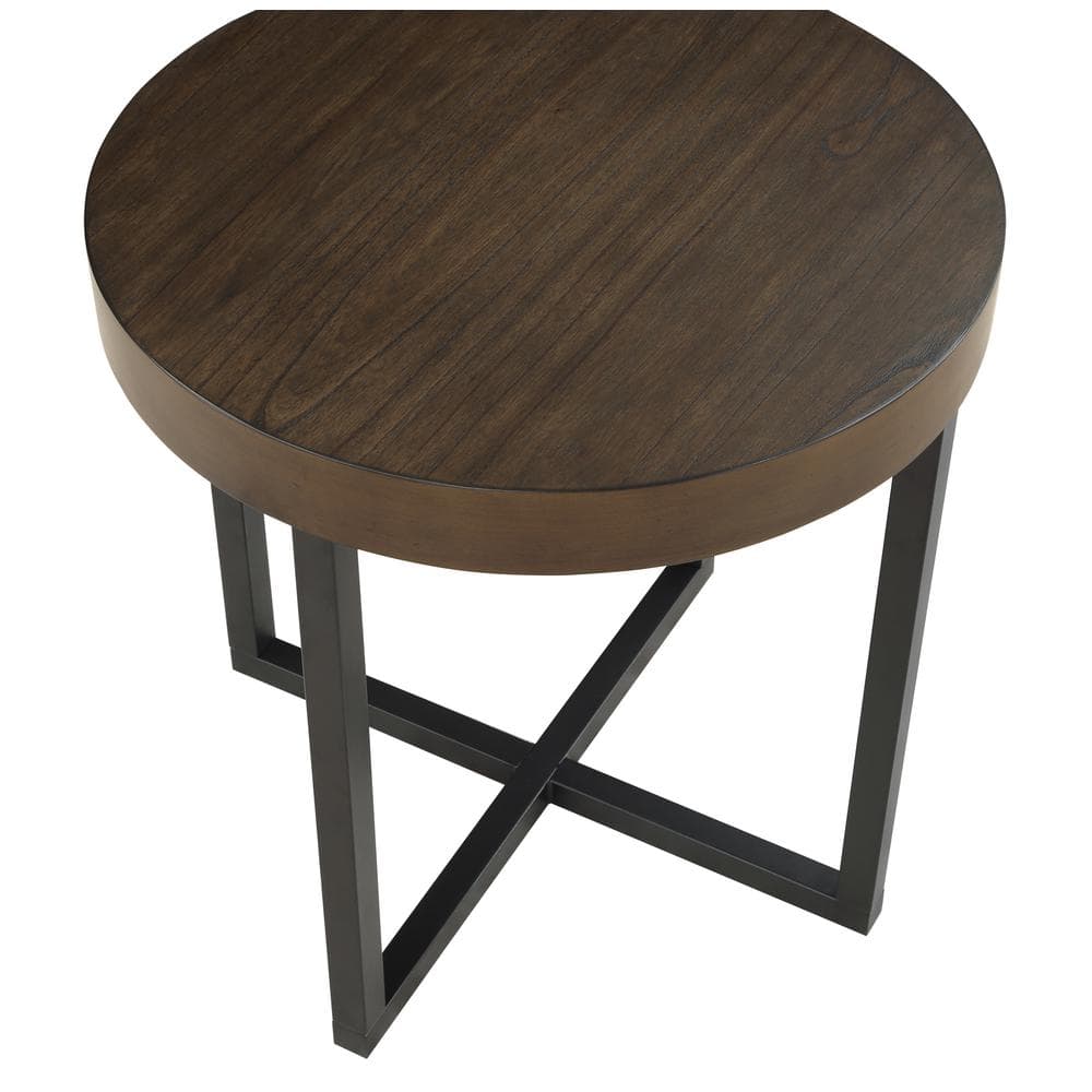 Yukon 24" Round Walnut Wood and Iron End Table