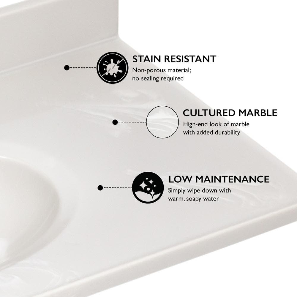 Ivory Swirl 37-Inch Cultured Marble Vanity Top with Integrated Backsplash
