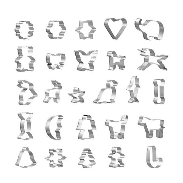 26-Piece Stainless Steel Mini Animal and Classic Shape Cookie Cutter Set with Christmas Winter Holiday Designs