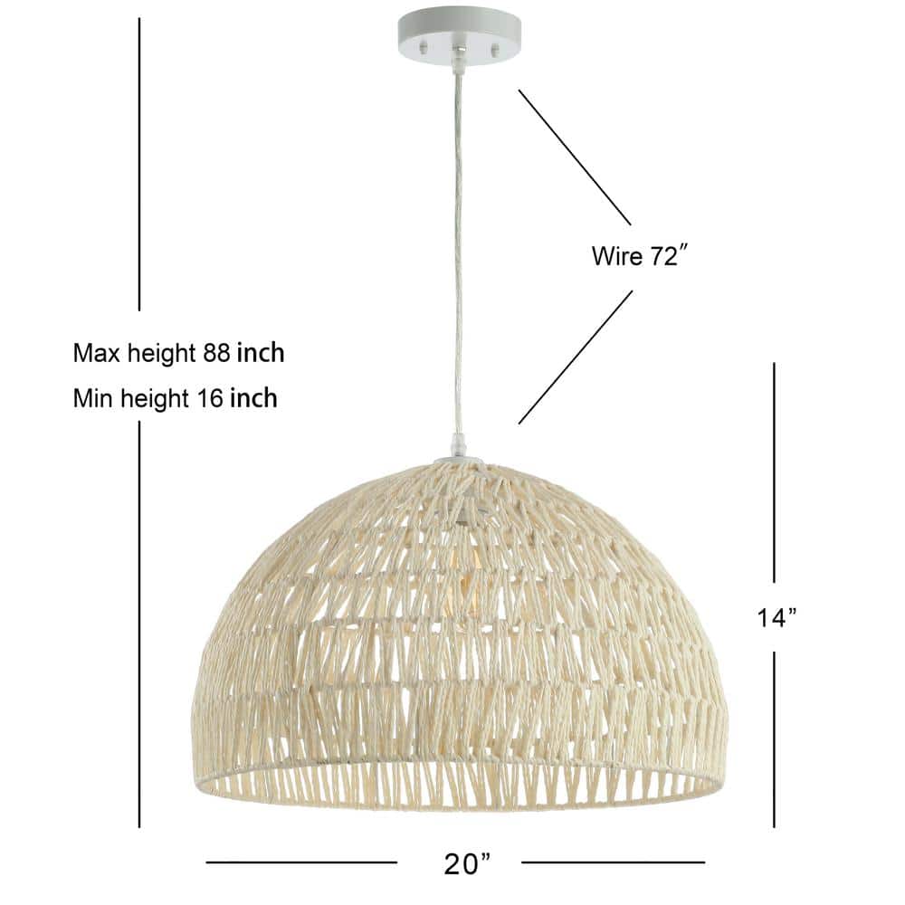 Campana 20" Cream Woven Rattan & Iron LED Pendant with Adjustable Drop