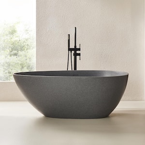 67 in. x 34 in. Freestanding Oval Soaking Stone Resin Bathtub with Polished Chrome Overflow and Pop Up Drain