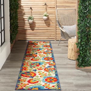 Aloha Multicolor 2 ft. x 12 ft. Kitchen Runner Floral Modern Indoor/Outdoor Patio Area Rug