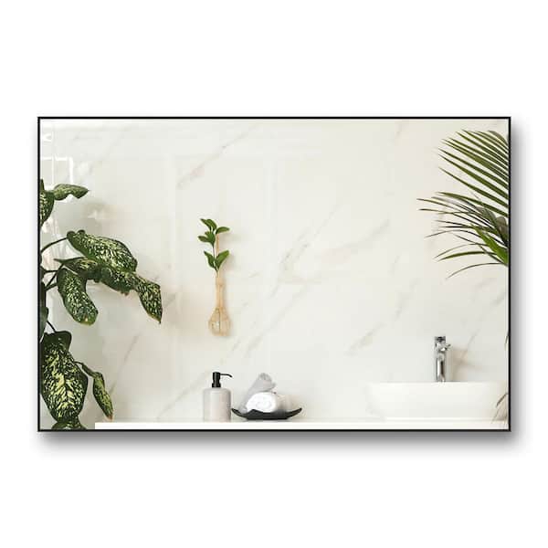 Boosicavelly 36 in. W x 0.6 in. H Rectangular Glass Framed Wall Mounted Bathroom Vanity Mirror in Black