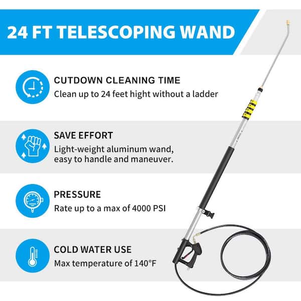 Laybus 24 ft. Telescoping Pressure Washer Wand Extension, Aluminum