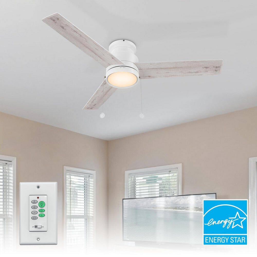 52 in. ENERGY STAR Indoor Matte White Flush Mount LED Ceiling Fan with Pull Chain and Wall Control, 3-Speed DC Motor price history on PriceWatchPro