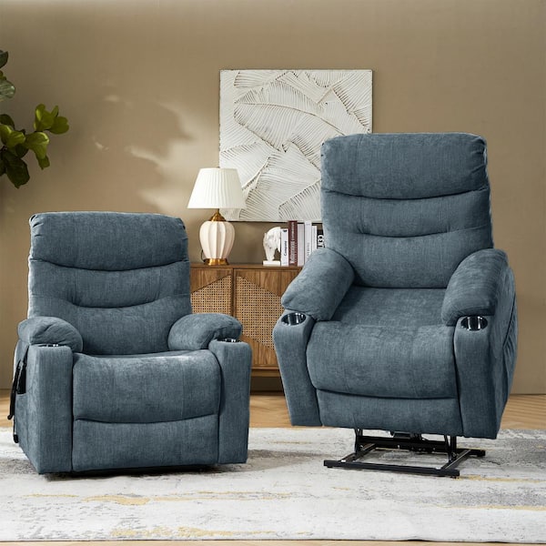 JAYDEN CREATION Robert Navy Blue Polyester Power Recliner Set of 2 with Lift Assist