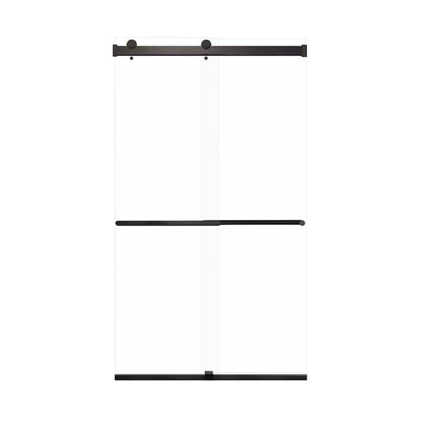 Transolid Brianna 48 in. W x 80 in. H Sliding Frameless Shower Door in Matte Black with Clear Glass